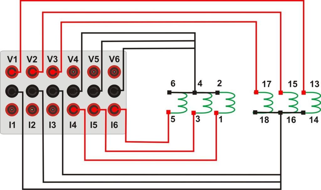 2 Bobinas de Tensão e Corrente Figura 2 Para estabelecer a conexão das bobinas de tensão, ligue os canais de tensão V1, V2 e V3 aos pinos 13, 15 e 17 do terminal Z do relé e conecte os comuns dos