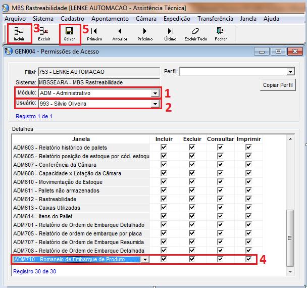 Nota: Se o usuário criado for Master, ele já possuirá acesso a todos os módulos. Importante: Se você retirar o Flag de Ativo do usuário, o mesmo não conseguirá efetuar o login no módulo.