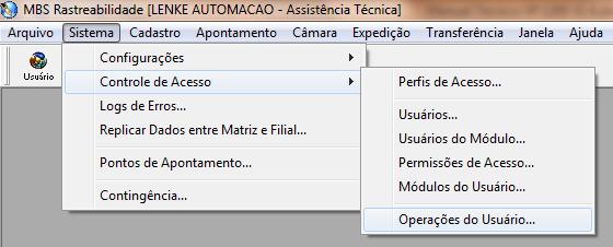 1 Selecione o módulo do sistema, note que aqui você já deve ter dado acesso ao módulo para o usuário, caso contrário, ele não aparecerá na lista.