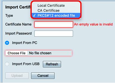 Nota: Para este exemplo, o PKCS-12 arquivo codificado foi escolhido. Etapa 3.