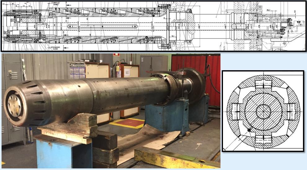 expansão/colapso dos Segmentos e o segundo um Mandril onde temos dentro do eixo principal uma haste que desloca uma luva expansora e esta última promove a expansão/colapso os Segmentos.