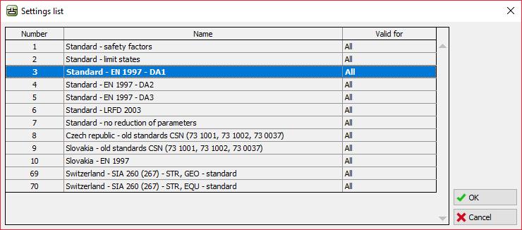 Introdução de dados Na janela Configurações, clique no botão Selecionar e escolha a opção No. 3 Norma EN 1997 DA1.