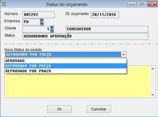 contexto e selecione a opção Status do orçamento de vendas, é