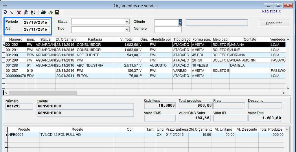 Volpe ERP Módulo de Vendas Versão 3.7 2.5. Como consultar os orçamentos de vendas?