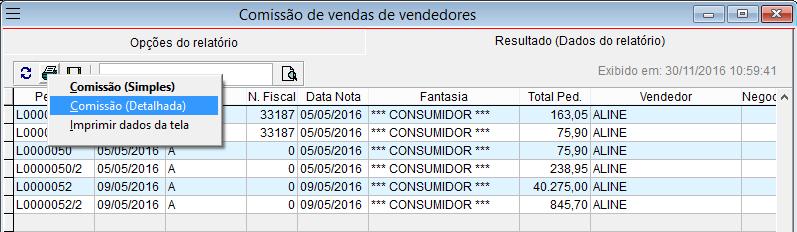 Imprimindo relatório de comissões