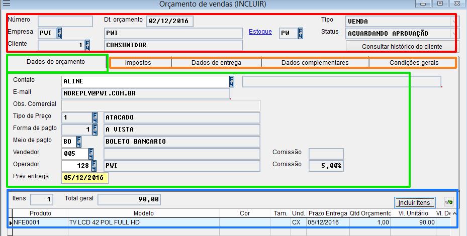 Volpe ERP Módulo de Vendas Versão 3.7 2.2. Como alterar ou incluir um novo orçamento de vendas? Para incluir ative o menu de contexto e selecione a opção Incluir.