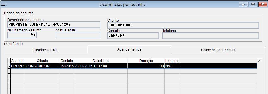 Assunto (CRM) utiliza o F4 para exibir