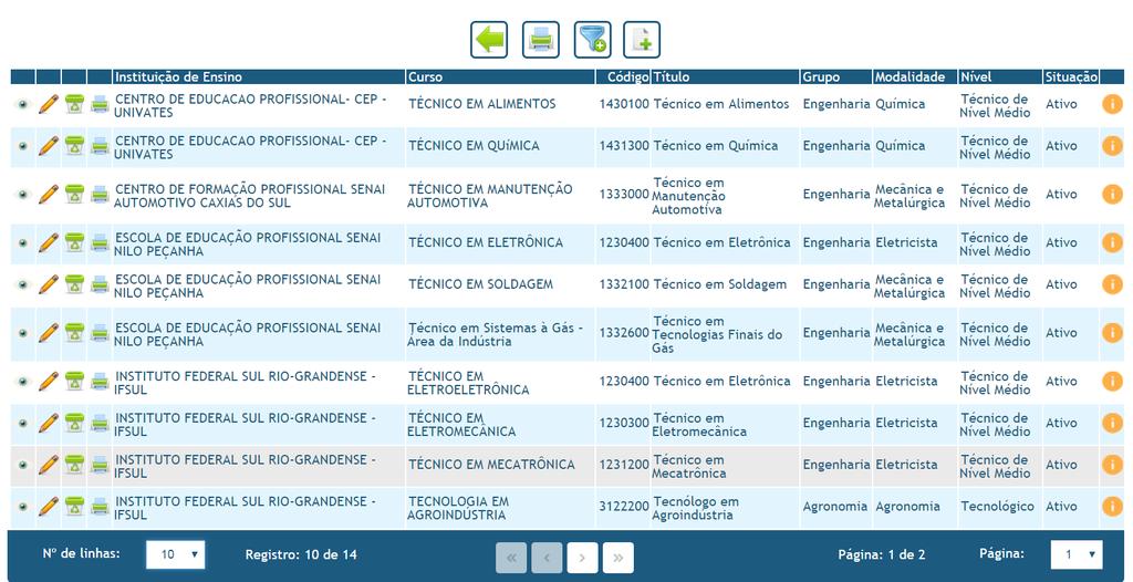 PESQUISA Depois do preencher os filtros desejados, e clicar no