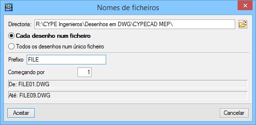 58 A janela Nomes de ficheiros permite ao utilizador no caso de exportar para ficheiro, especificar uma directoria para a criação dos ficheiros, como também indicar a opção de se gerar uma folha por