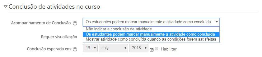 Manual do Professor - Recursos do AVA3 16 condições. Neste caso, a atividade só será considerada concluída quando TODAS as condições forem satisfeitas.