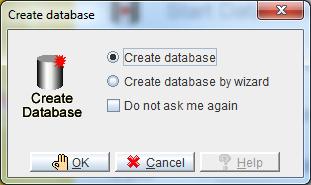 2.3 Selecionar a opção Create database. Clicar em OK para prosseguir: 2.