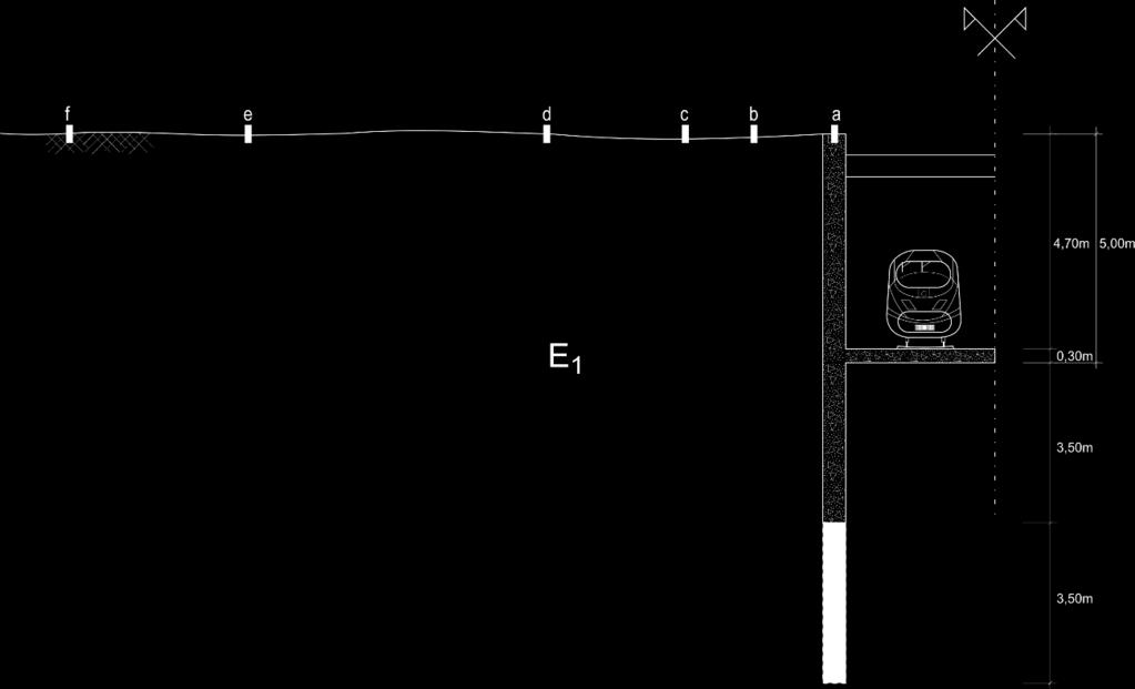 Análise de vibrações induzidas por tráfego ferroviário. Estudo de sensibilidade para perfis transversais em trincheira Fig.5. 14 - Cenário variante com 7m de altura enterrada.