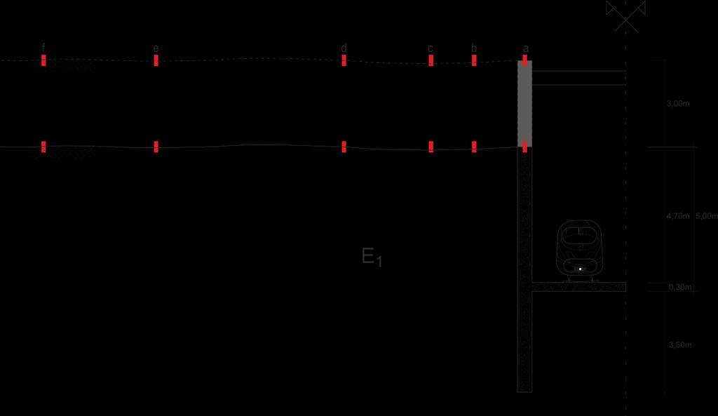 Análise de vibrações induzidas por tráfego ferroviário. Estudo de sensibilidade para perfis transversais em trincheira Fig.5. 18 - Cenário variante com altura de escavação de 8m.