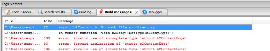 ERROS COMUNS: Nesse erro ele não conseguiu achar o arquivo b2contact.h. Esse arquivo está dentro da pasta do addon, em of_v0071_win_cb_release\addons\ofxbox2d\libs\box2d\dynamics\contacts.