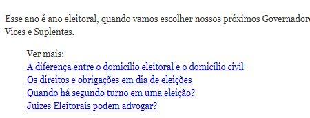 Links internos Uma ferramenta muito importante é direcionar o leitor para outros textos relacionados que já foram publicados no Direito Diário, por meio dos links