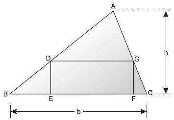 2. (FUVEST - SP) O triângulo ABC tem altura h e base b (ver figura). Nele, esta inscrito o retângulo DEFG, cuja base é o dobro da altura.