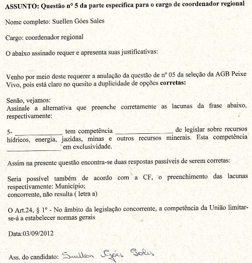 RECURSO: 11 QUESTÃO Nº 5 NOME: SUELLEN GÓES SALES INSCRIÇÃO: Nº 994 RESPOSTA: RECURSO