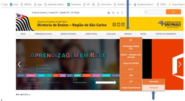 2- Clicar em CAF; 3- Clicar em Transporte.