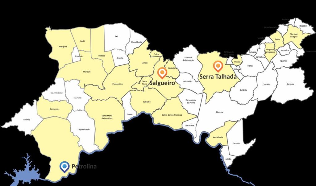 Sertão Municípios Atendidos até Junho/2016: 21 Petrolina Salgueiro Serra Talhada Araripina Ouricuri Bodocó Belém do São Francisco Cedro Parnamirim Serrita Dormentes Santa Mª da