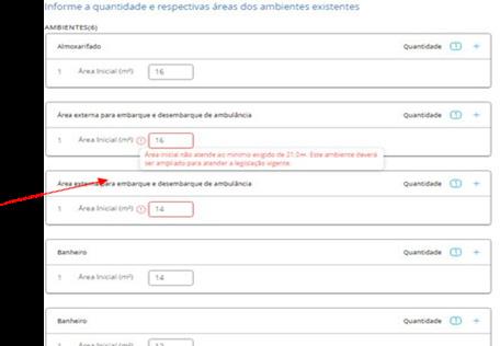 Informa a área atual de cada um dos ambientes.