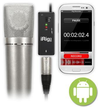 Funciona com os seus dispositivos Android irig PRE é totalmente compatível com dispositivos Android, então agora você pode usar seus microfones de estúdio e palco de alta qualidade para gravar áudio