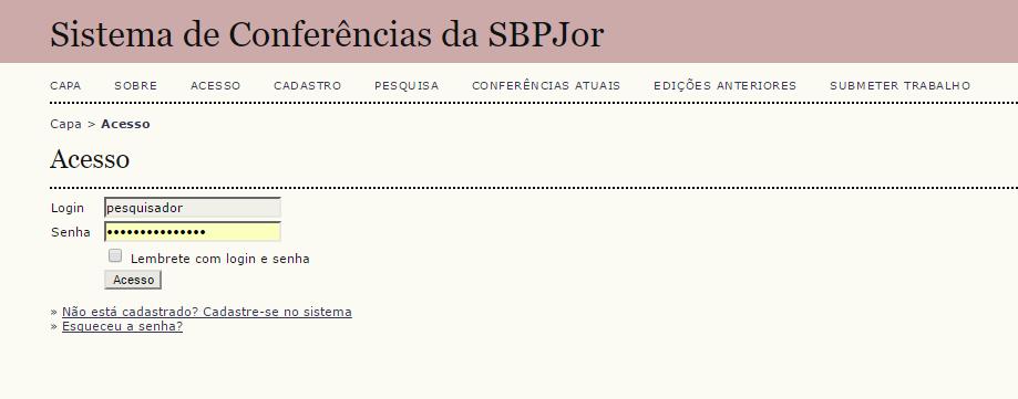 5) Na próxima tela você encontrará a chamada de trabalhos e o template para a formatação do seu artigo.