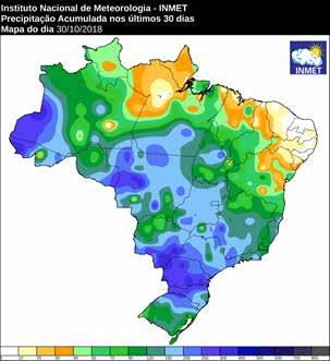 ângulo Mineiro, onde se registrou um total de 277 mm. Na Região Sul, o saldo acumulado da precipitação de outubro apresentou forte contraste.