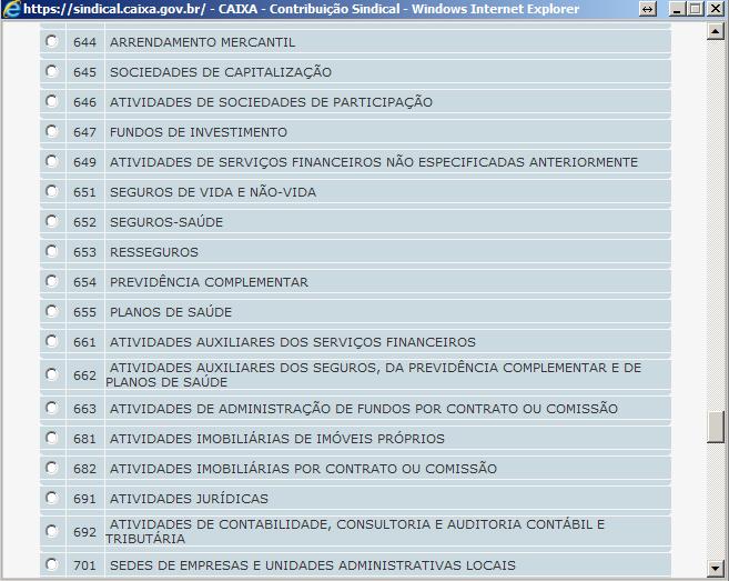 JANELA DOS CÓDIGOS DE ATIVIDADE: BASTA CLICAR NO SEU CÓDIGO PARA QUE SEJA AUTOMATICAMENTE PREENCHIDO NO CAMPO