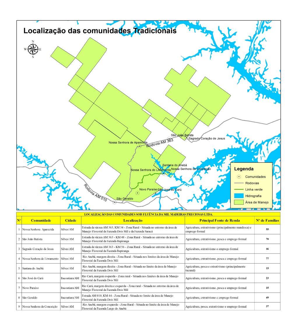 nas áreas adjacentes a área de manejo florestal da empresa, sempre