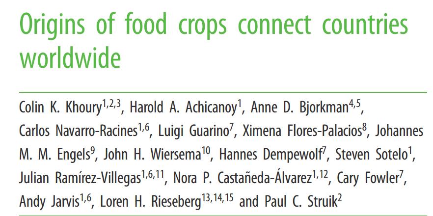 QUESTÃO 2 Num recente artigo publicado na revista Proceedings of the Royal Society B Biological Sciences, um grupo de cientistas estudou a origem e a distribuição dos alimentos pelo mundo.