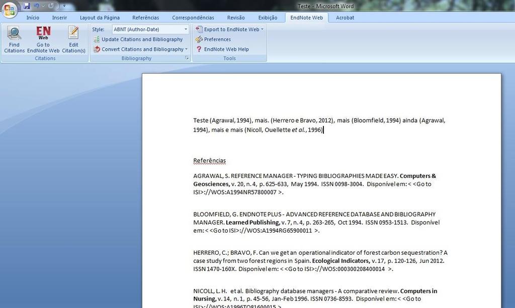 Citações e referências bibliográficas criadas automaticamente no MS Word Os