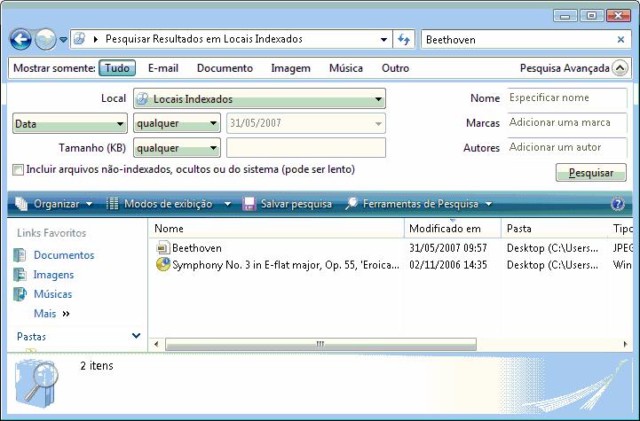 Clique no botão Iniciar e em seguida clique no item Pesquisar. A janela Pesquisa é exibida. 2. Informe um termo de pesquisa no campo Pesquisa. 3. Para adicionar critérios de pesquisa: 1.