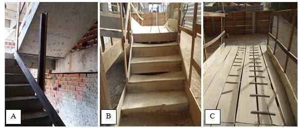 As escadas e rampas existentes na obra eram permanentes e provisórias.