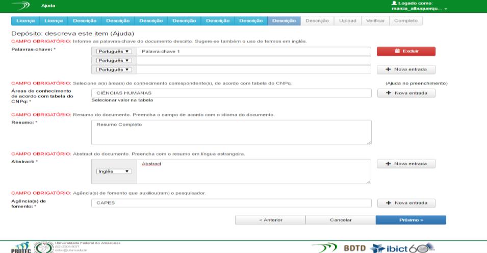 10 Figura 8. Descrição de informações específicas do trabalho A próxima etapa: - Citação: Informar os dados solicitados entre colchetes (quantidade de folhas e local da defesa). Figura 9.