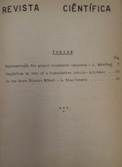 Em 1952 e 1953 foram publicadas, pela Associação da Revista Científica, as notas