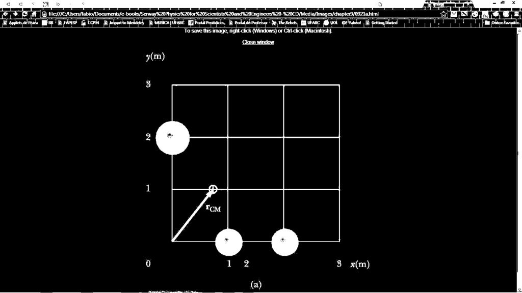 Exemplo: Centro de Massa de Três Partículas Três bolas de massas m 1 =m 2 =1kg e m 3 =2 kg estão dspostas no arranjo mostrado ao lado. Calcule a posção do centro de massa do sstema.