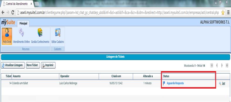 13 A Figura 1.3.4 ilustra a tela do módulo Help Desk depois da inclusão do ticket.