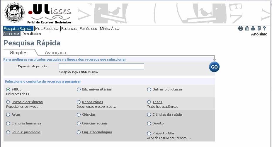 Figura 3.4: Interface do Portal de pesquisa ULisses [14].