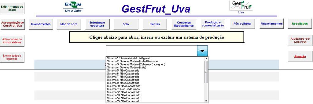 GestFrut_Uva: Aplicativo para Avaliações Econômico-financeiras da Produção de Uvas 3 Fig. 3. Tela para iniciar a análise de sistemas - parte da tela de identificação geral.
