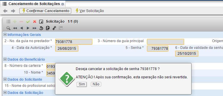 Depois de marcar o motivo, basta clicar em OK e informar a