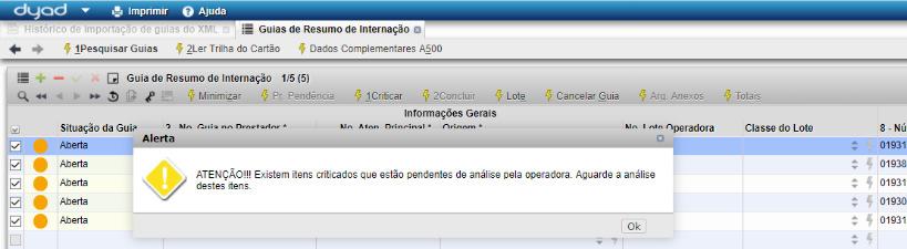 6.3. Visualizar pendências das guias importadas (atualizado atualizado) Este processo é útil tanto para guias importadas do XML quanto para guias digitadas direto no WebSaúde.