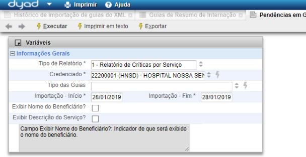 WebSaúde / Credenciados / Guias / Pendências de Guias Importadas do XML Na listagem, existe o agrupamento por Guia e Beneficiário.