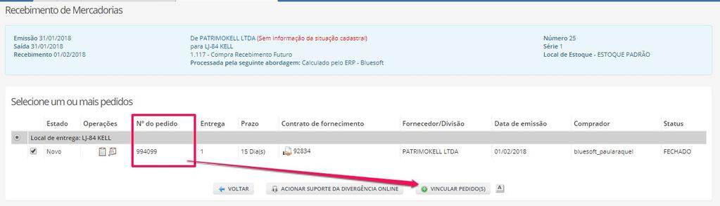 Ao prosseguir vincule o pedido de compra.