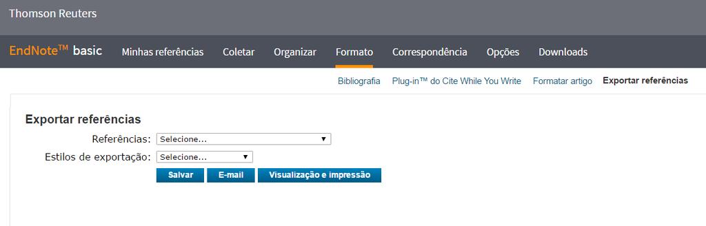 Formato>Exportar referências Permite exportar as referências de uma pasta para