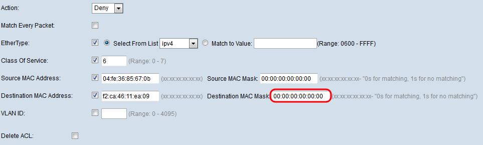 a caixa de verificação do MAC address do destino para comparar o MAC address do destino contra um frame da Ethernet e para incorporar o MAC address do destino ao campo do MAC address do destino.