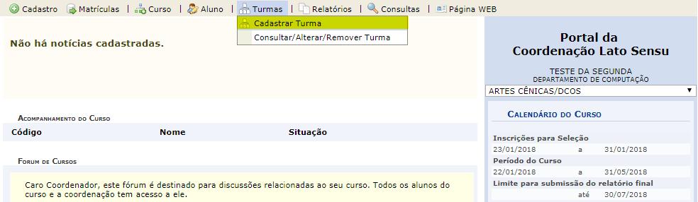 5 Cadastrar Turma: Para cadastrar uma turma, acesse: Portal