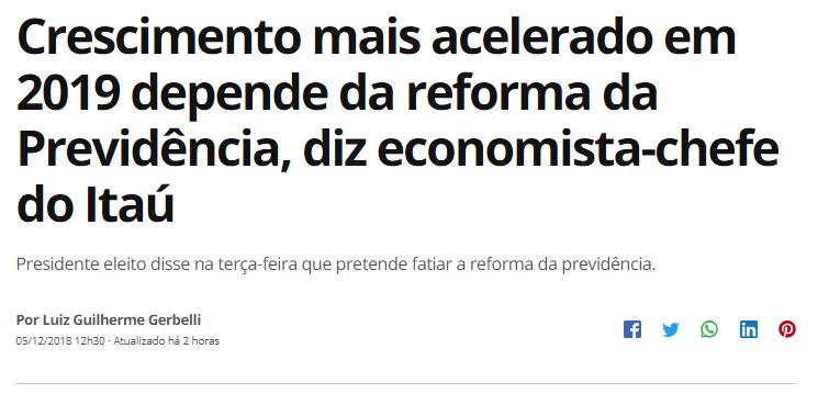 Título: Crescimento mais acelerado em 2019 da reforma da Previdência, diz