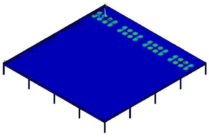 109 a) Caso de carregamento (caso I) b) Posicionamento do carregamento (Ansys) e) 16 Pessoas praticando ginástica aeróbica Figura 5.15 Distribuição do modelo de carregamento (caso I - cotas em metro).