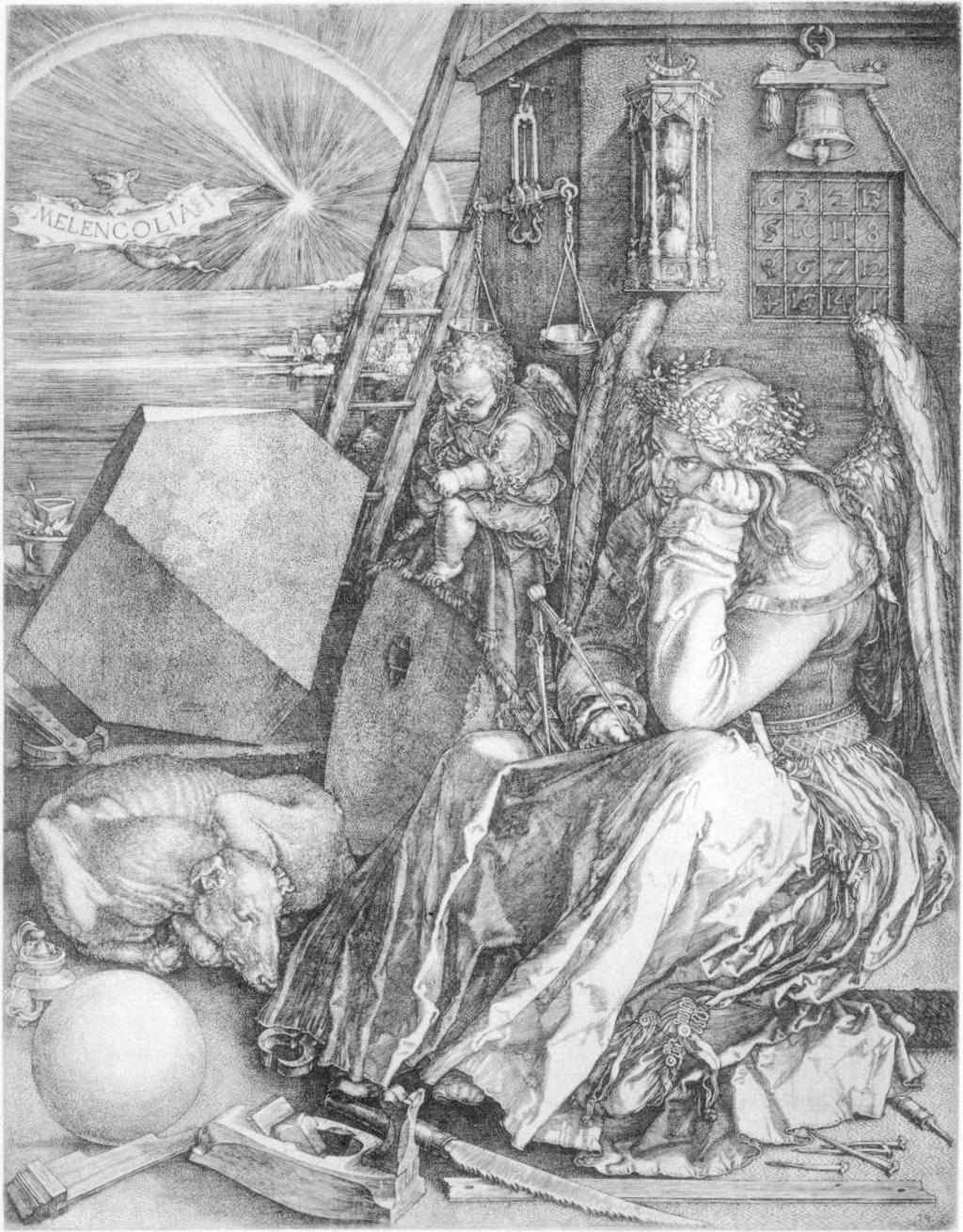 Melancolia I, como Dürer denomina a gravura que mostra um céu noturno iluminado apenas por um cometa, é o trabalho de maior conteúdo simbólico dentre todos os trabalhos deste artista.