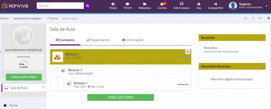 2. Definir se o SCORM será mostrado em formato de árvore (padrão, opção desmarcada) ou como objeto de conteúdo (opção marcada).